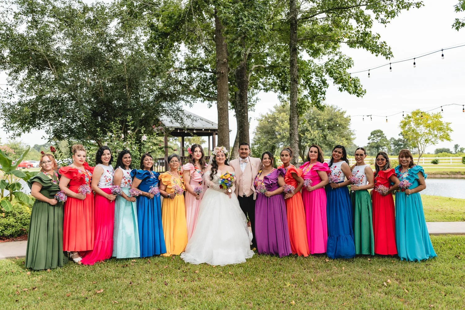 Bridal party on the lawn at Bonanza Ranch, Crosby, TX