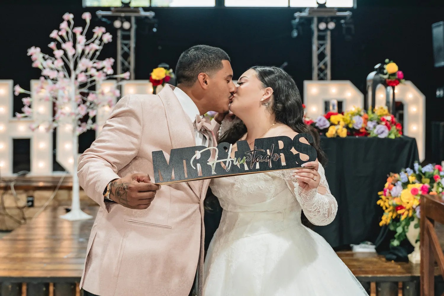 Marquee letters and sparkle backdrop at Bonanza Ranch, Crosby, TX