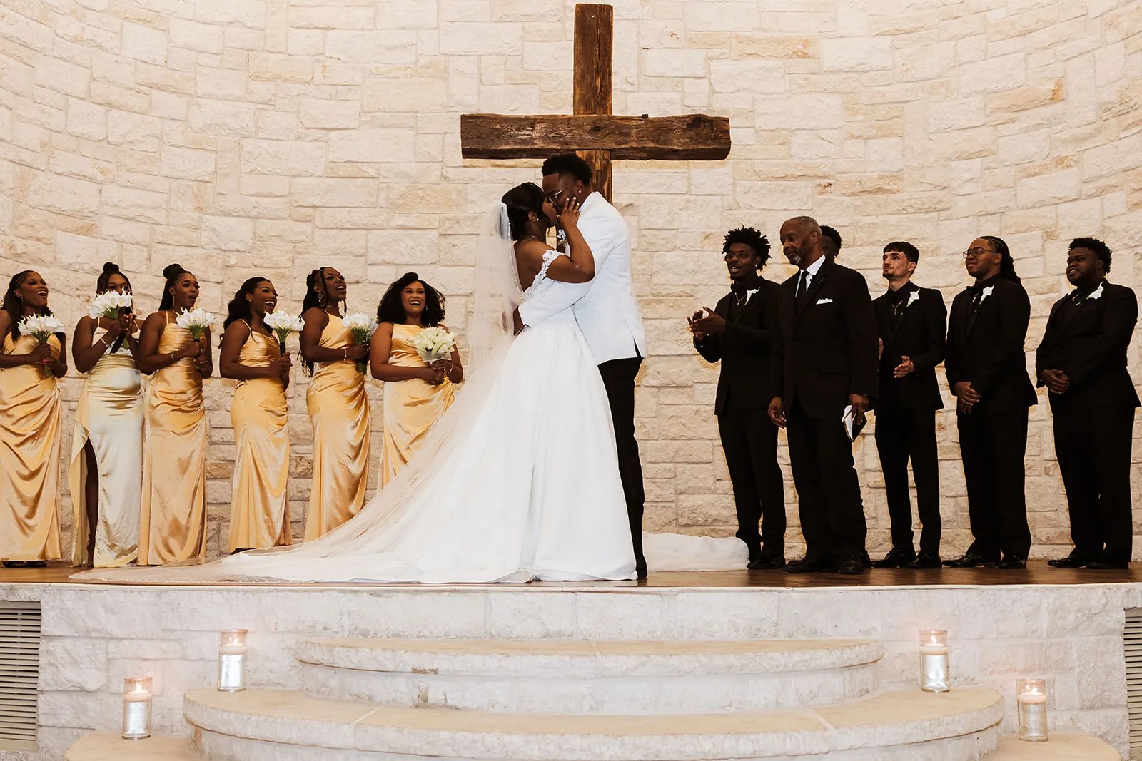 Wedding party at the chapel cross at Briscoe Manor, Richmond, TX