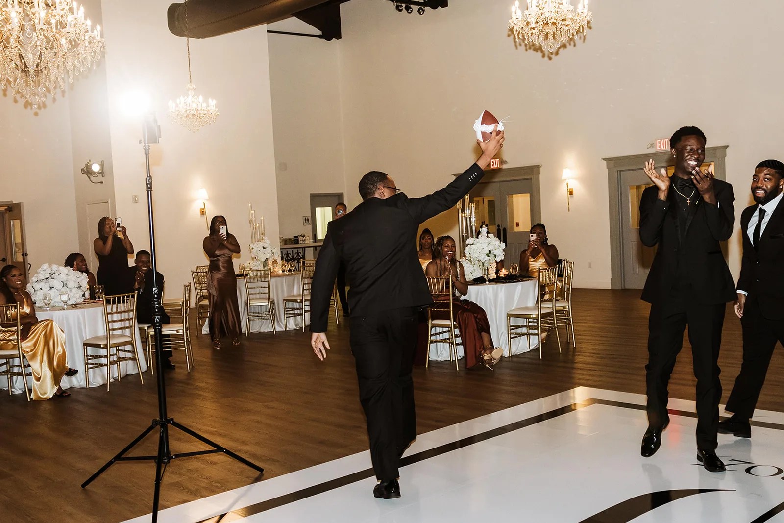 The reception hall in the evening at Briscoe Manor, Richmond, TX