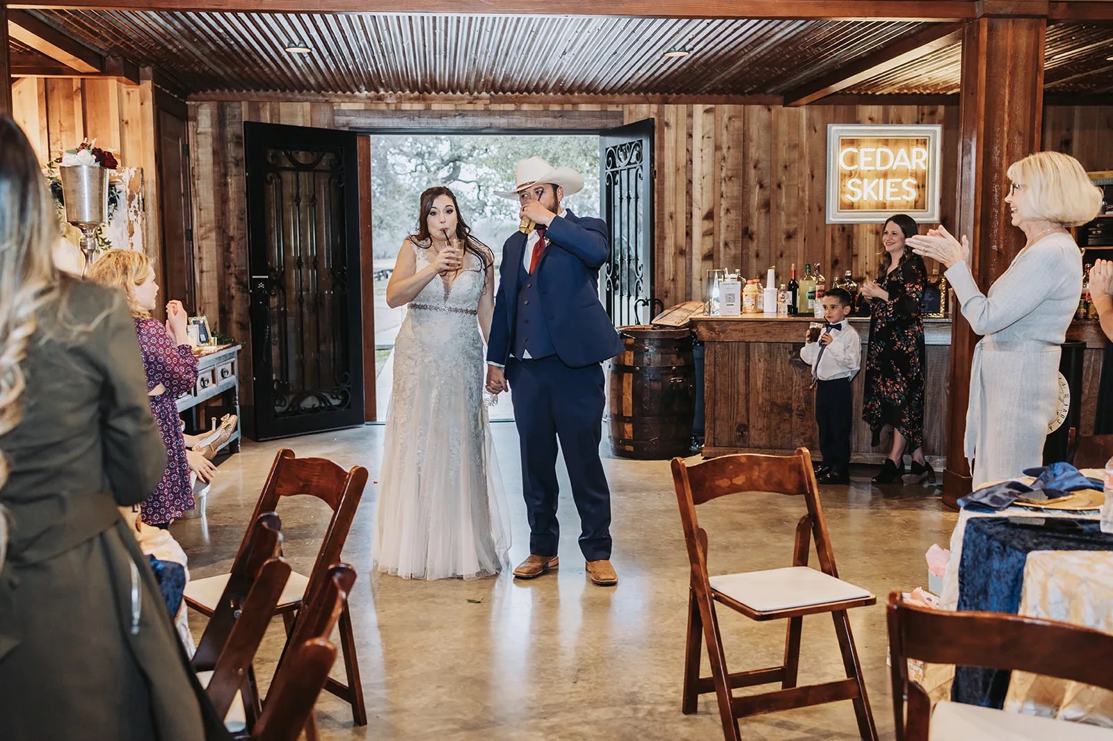 Barn reception at Cedar Skies wedding venue in Burnet, TX