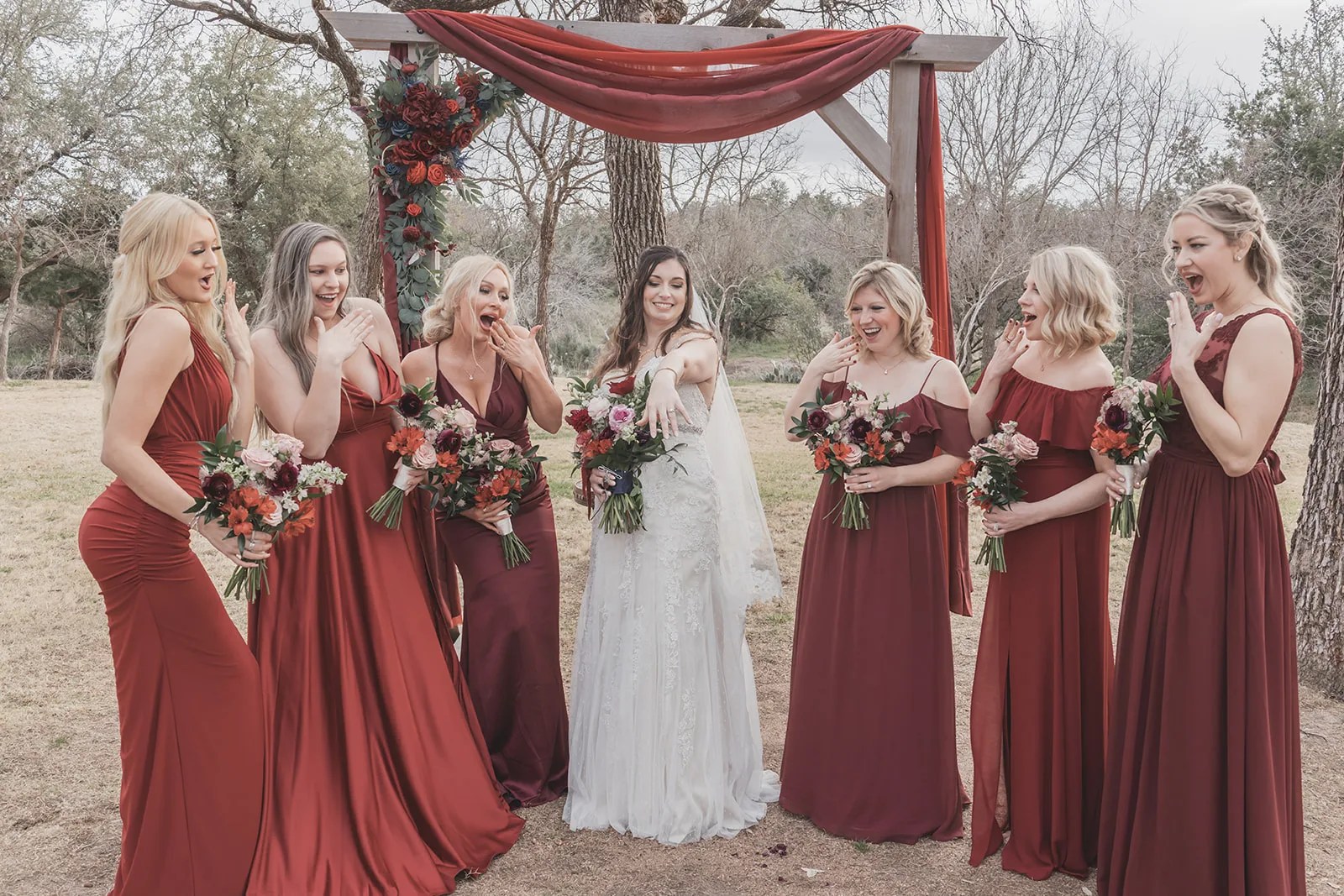 Wedding party outdoors at Cedar Skies in Burnet, TX