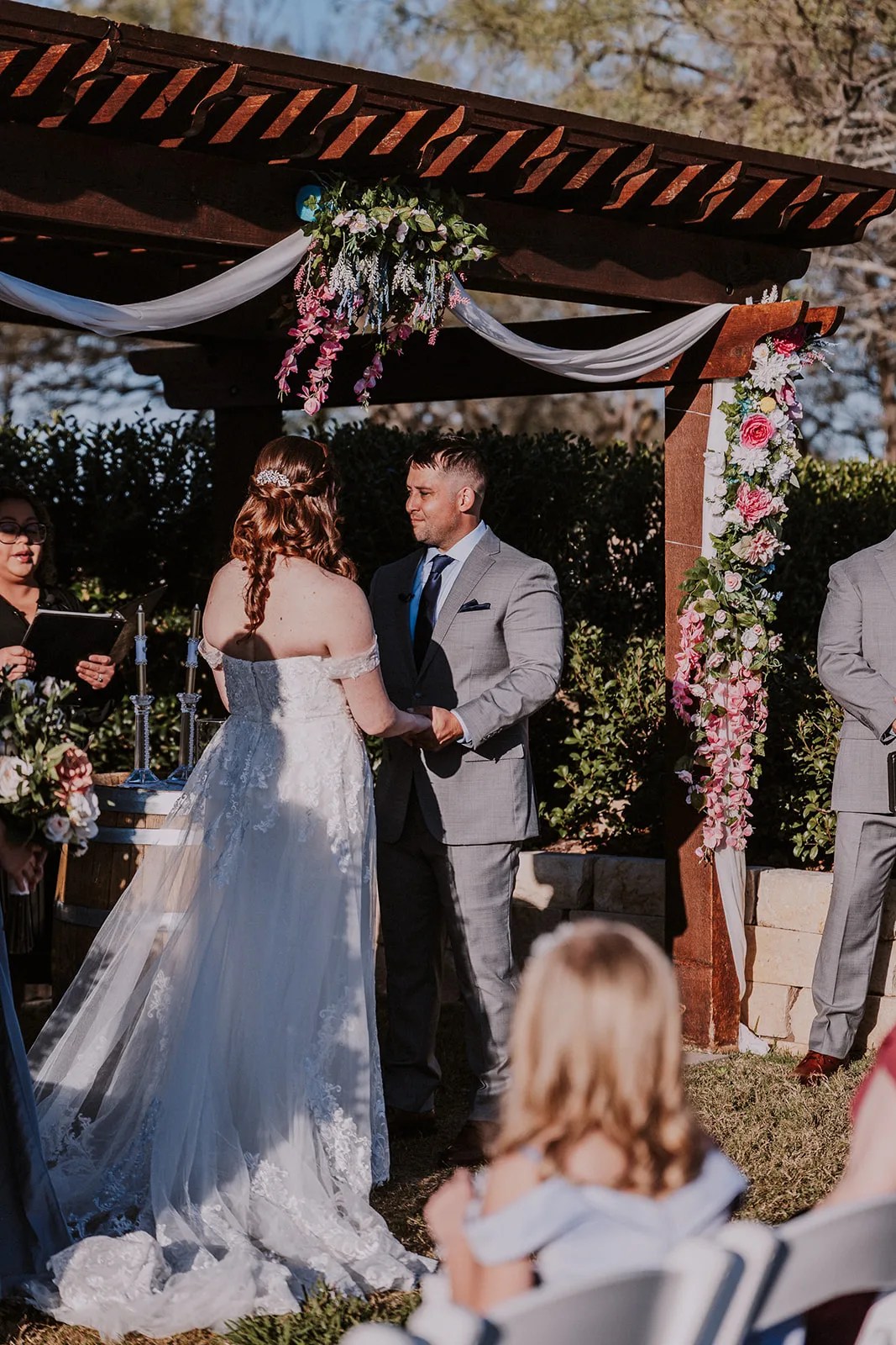 Floral ceremony arch at Deerfield Estates Venue at Deerfield Estates Venue, Waco, TX