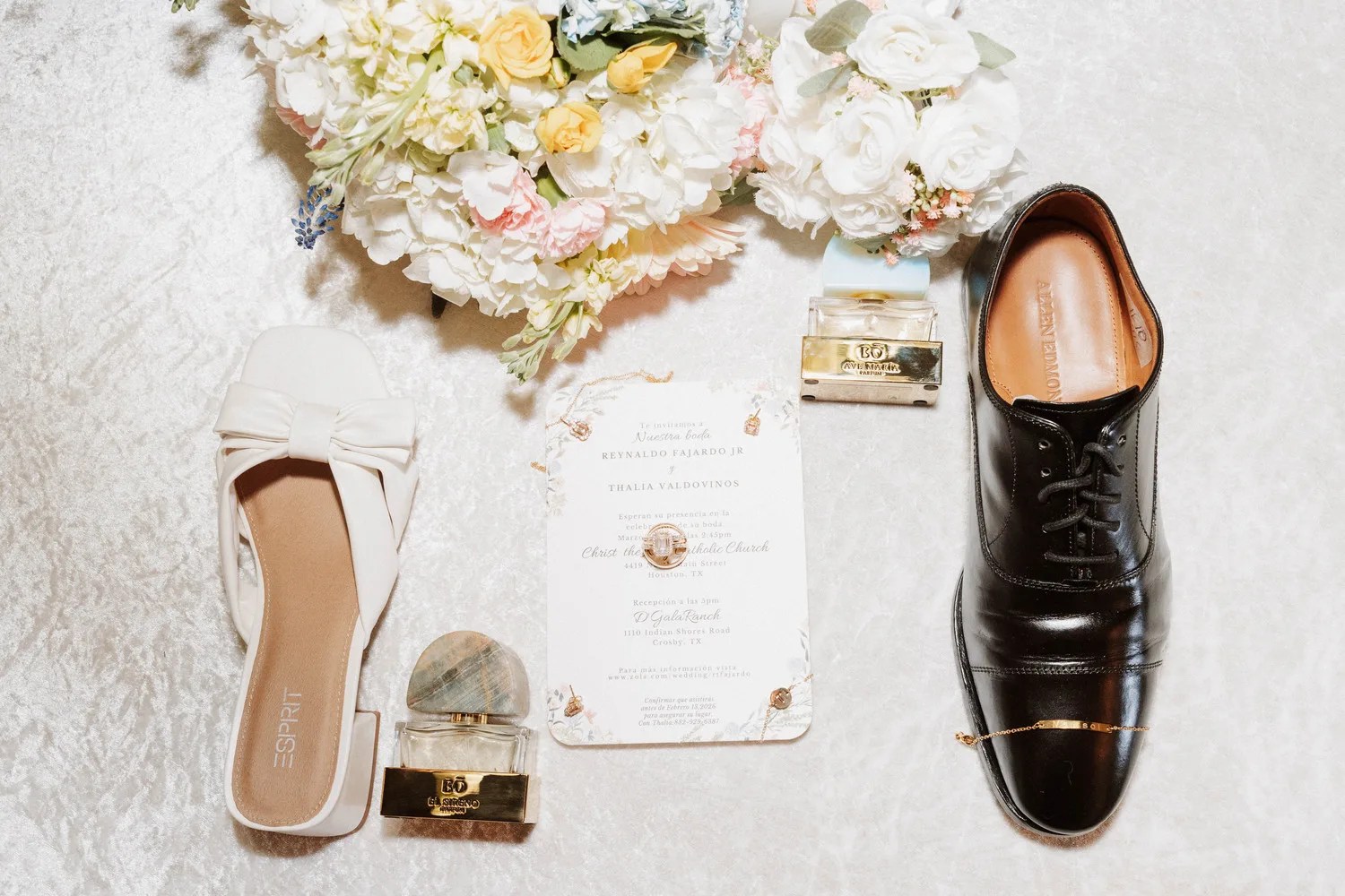 Invitation suite and shoe details at D'Gala Ranch, Crosby, TX