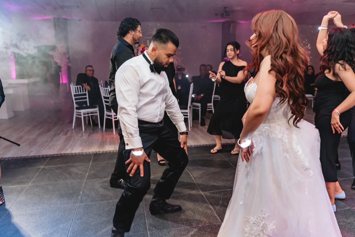 Dance floor with haze and effect lighting at Eden Events, Houston, TX
