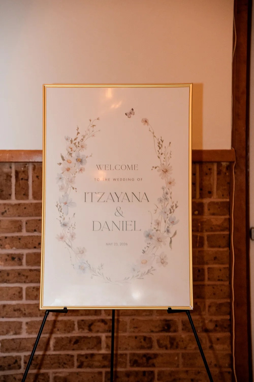 Custom welcome sign at the entrance at Eden Events, Houston, TX