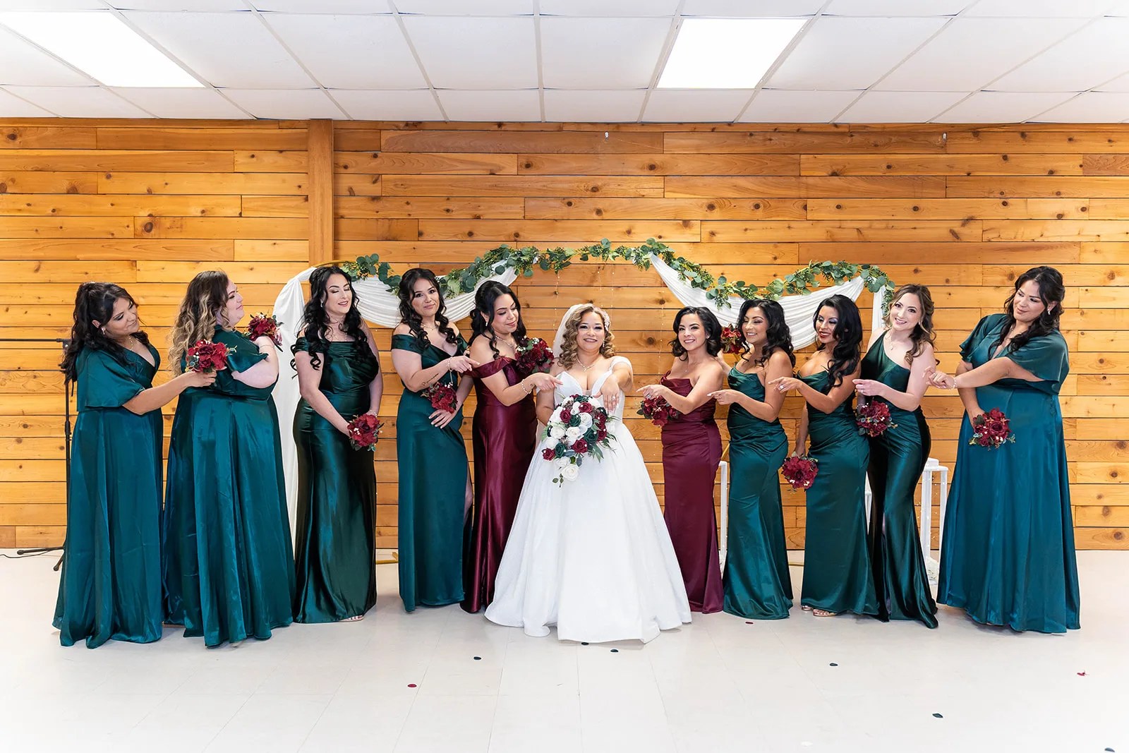 Bridesmaids in the hall at Fort Bend County Fairgrounds, Rosenberg, TX