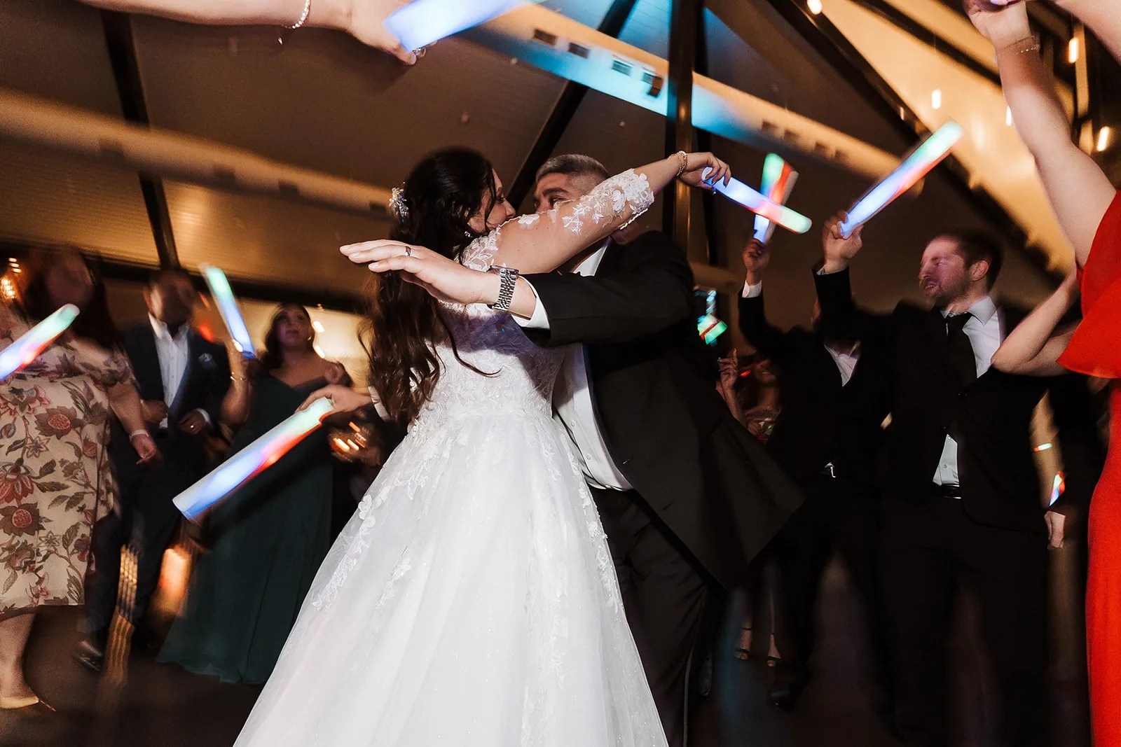 First dance under the beams at a Jennings Trace wedding reception in Montgomery, TX