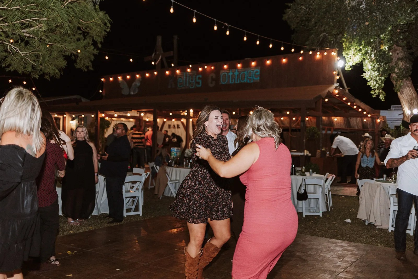 Dance floor under string lights at Kelly's Cottage at Kelly's Cottage, Tolleson, AZ