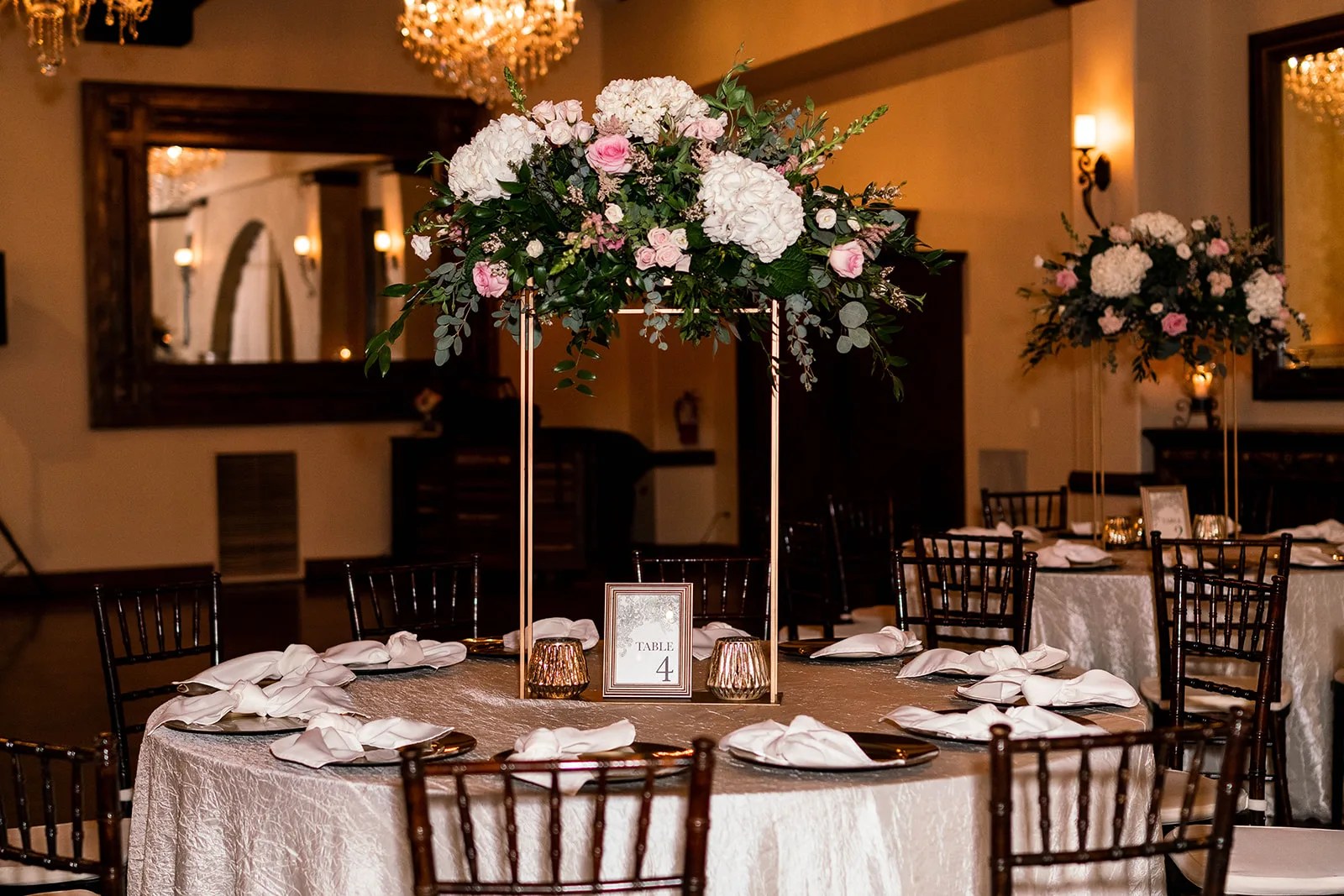 Hacienda ballroom set for a wedding reception at Madera Estates, Conroe, TX