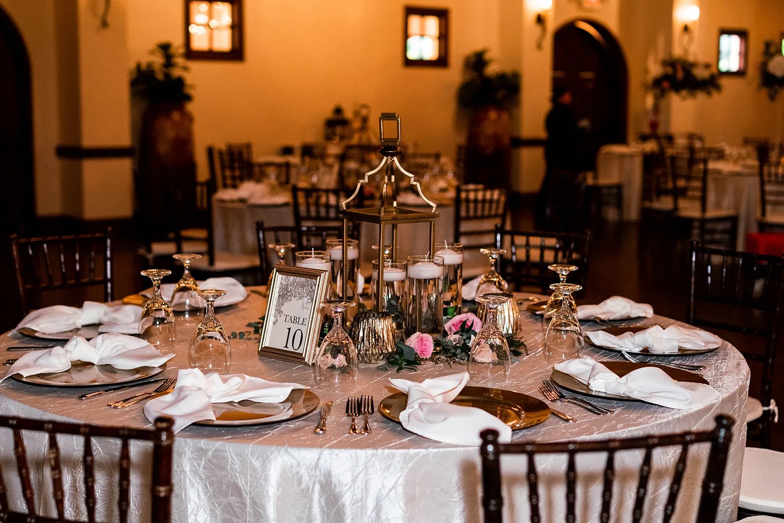 Reception table setting at Madera Estates in Conroe, TX