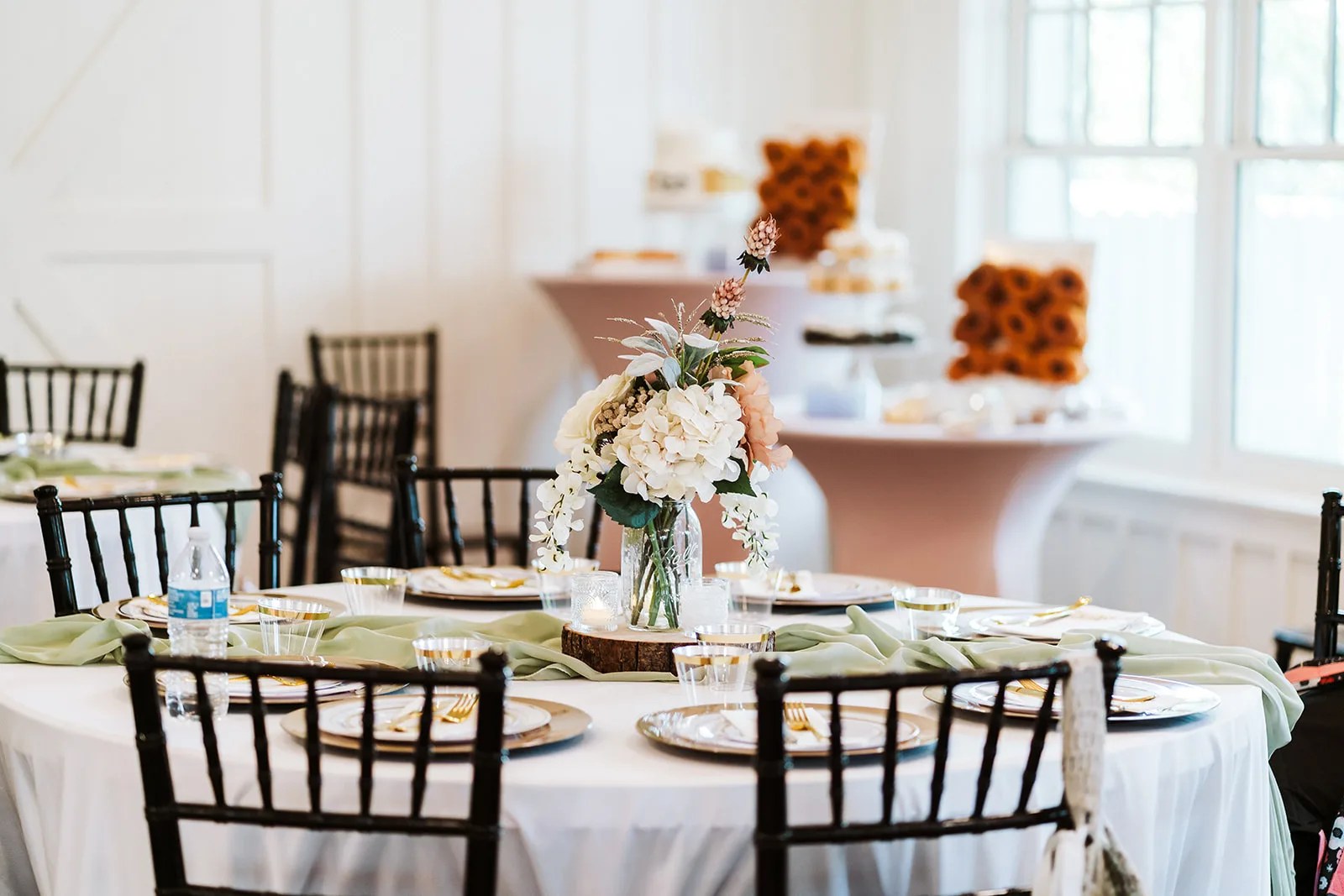 A table set in the reception hall at Owen House, Round Rock, TX