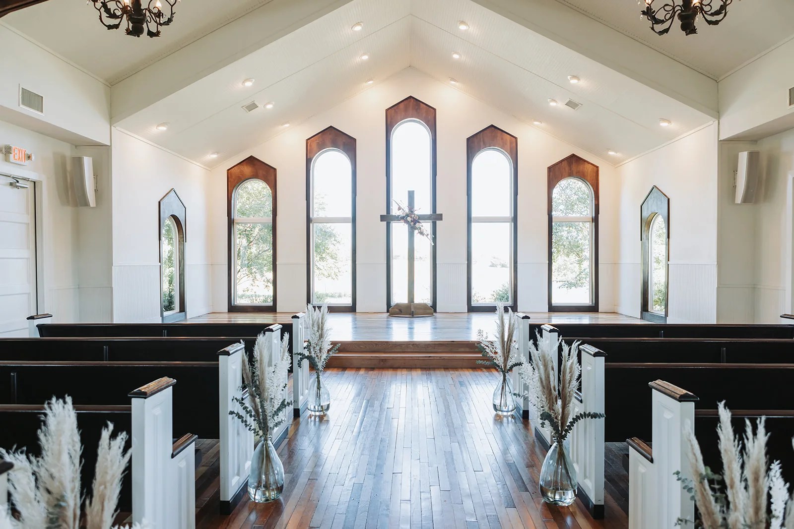 Chapel aisle with pampas at Rustic Grace Estate at Rustic Grace Estate, Van Alstyne, TX