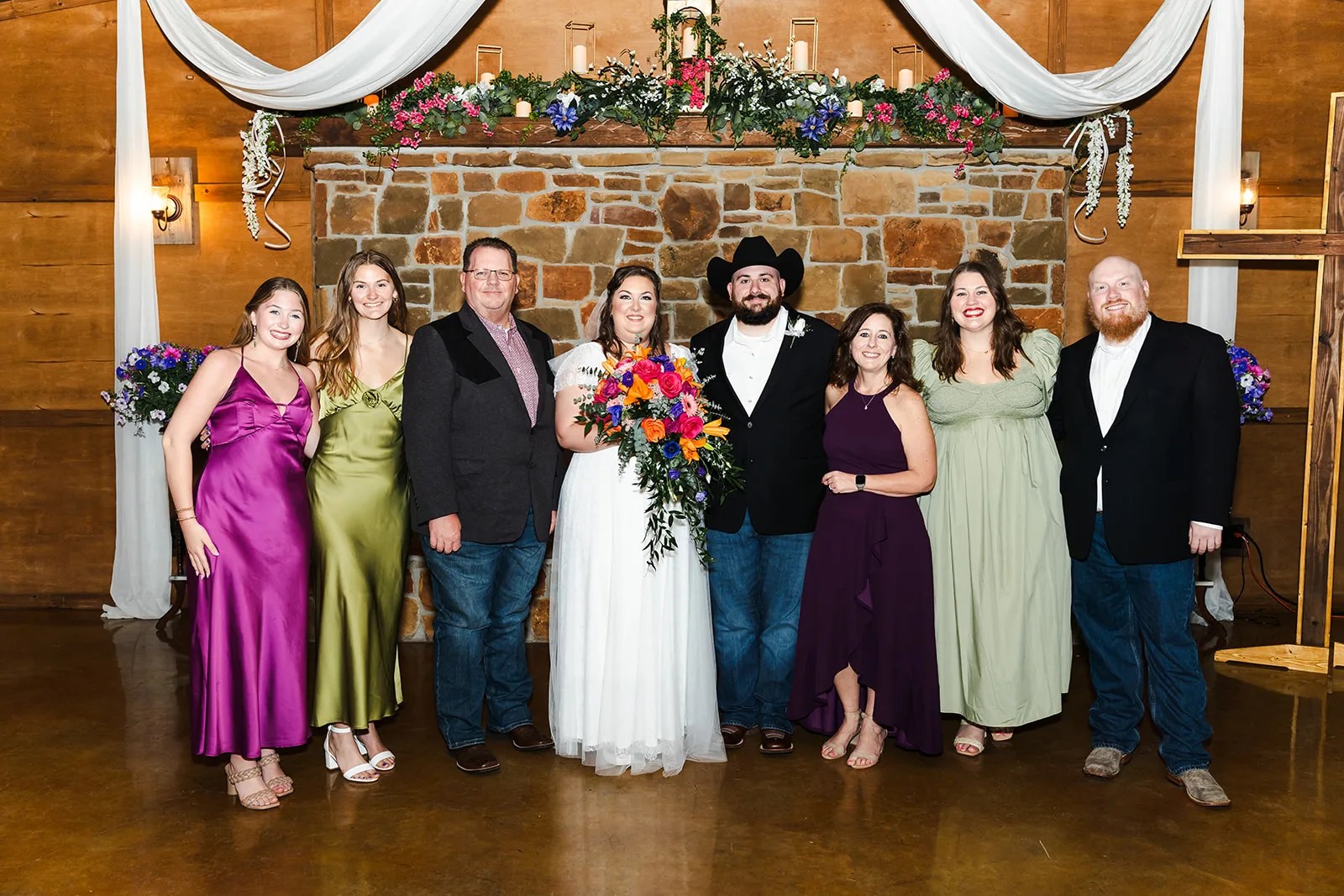 Rustic Rose Events wedding venue in Willis, TX, wedding party in the barn