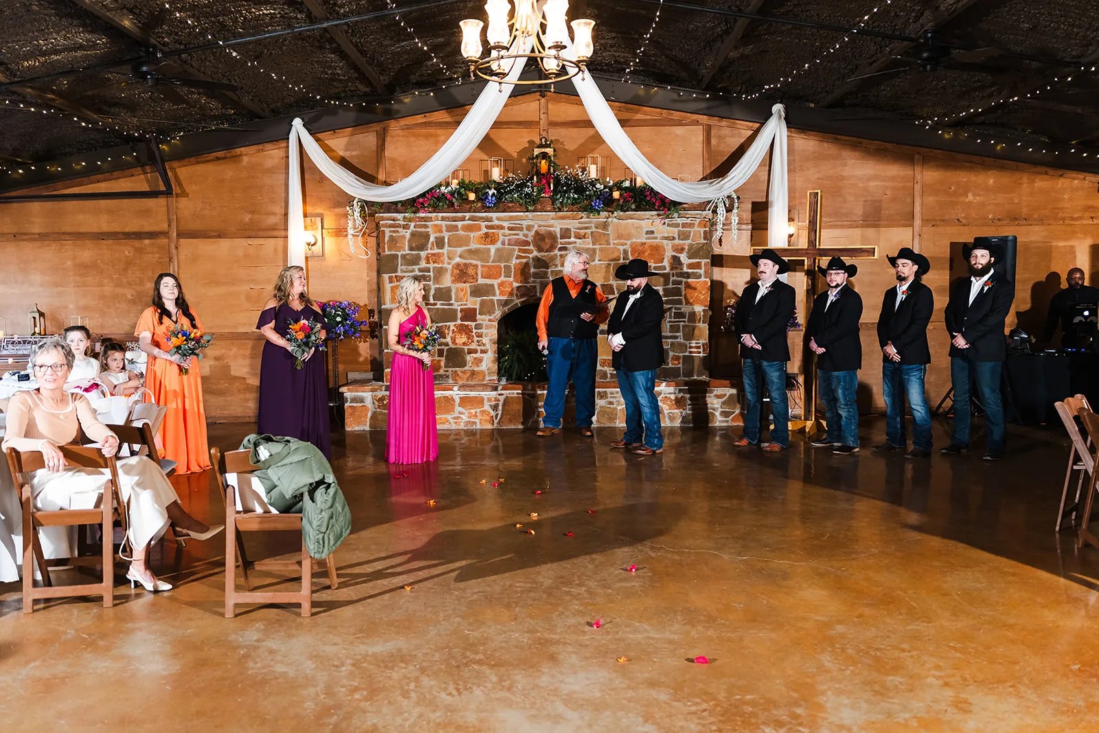 Ceremony backdrop in the barn at Rustic Rose Events in Willis, TX