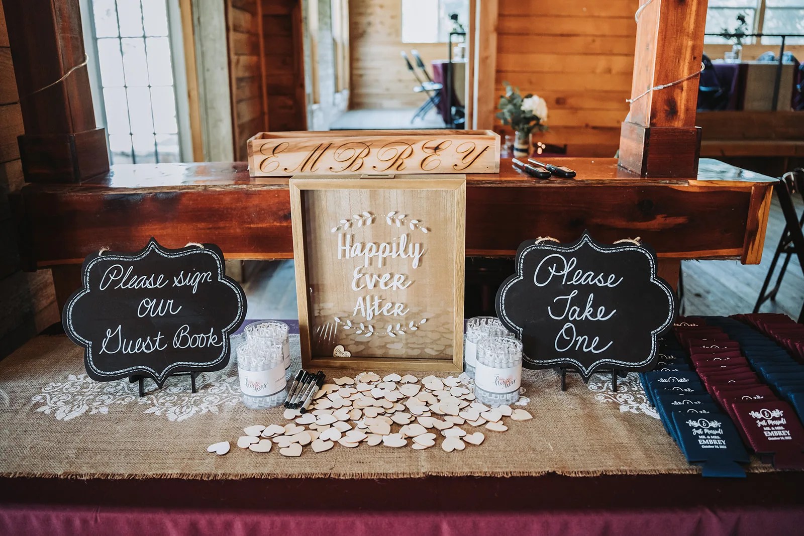 The welcome table at the entrance at SJP Ranch, Cleveland, TX