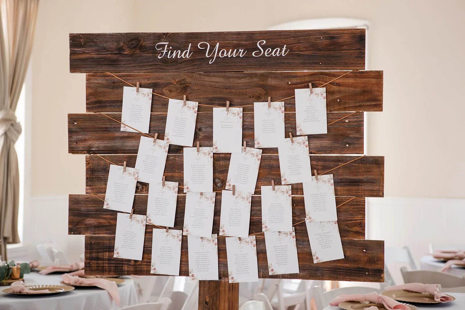 Seating chart display at a wedding at Star Hill Ranch in Austin, TX