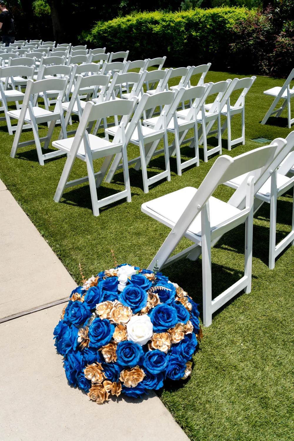 Ceremony chairs set on the lawn at Starshine Texas, Houston, TX