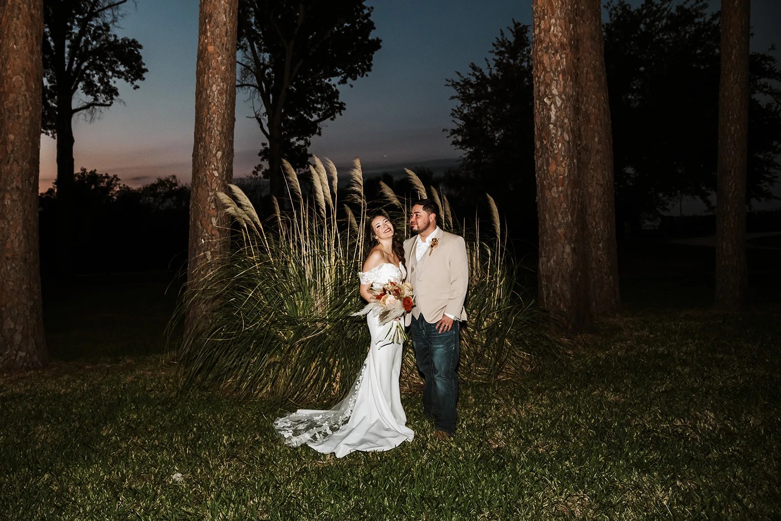 Bride at golden hour at Strawberry Pines at Strawberry Pines, Poteet, TX