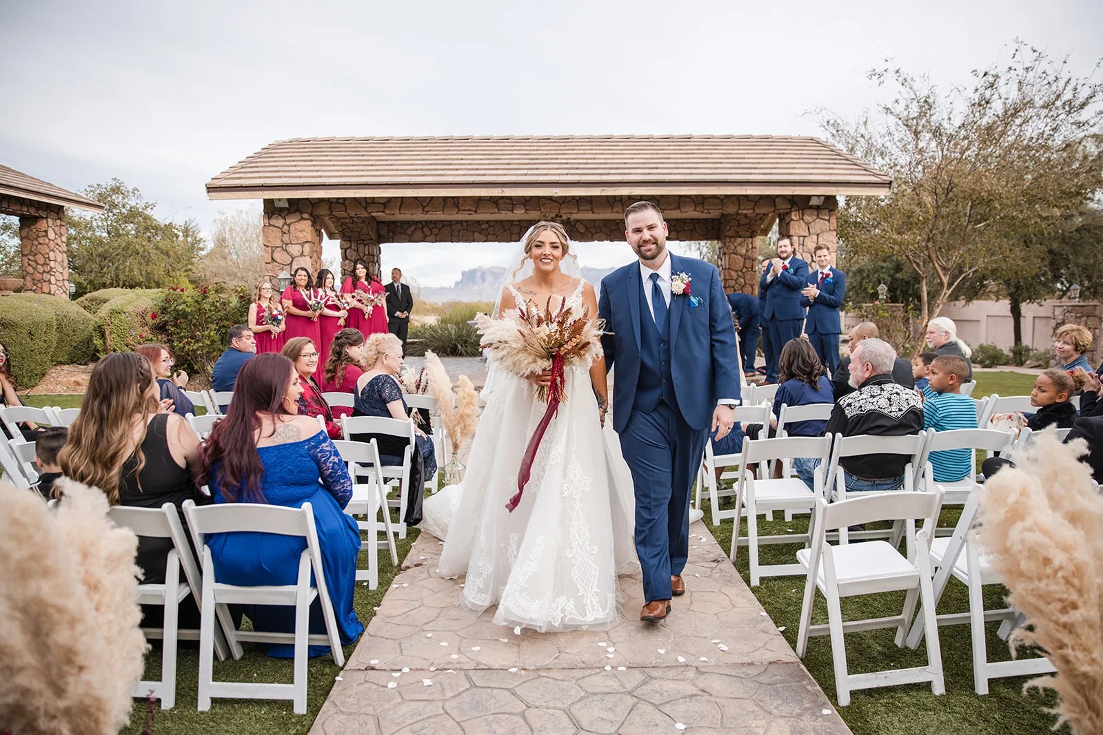 Ceremony seating with pampas at Superstition Manor at Superstition Manor, Mesa, AZ
