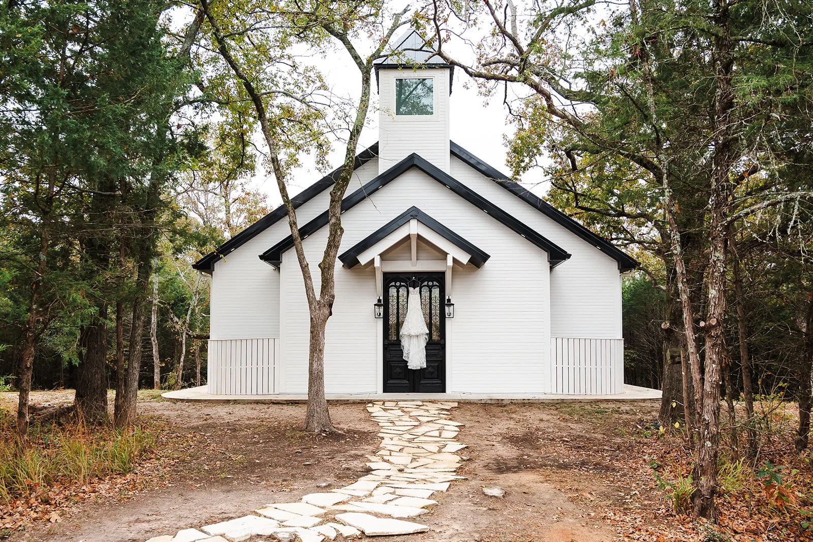 The white chapel from the path at The Black Oak, Sulphur Springs, TX