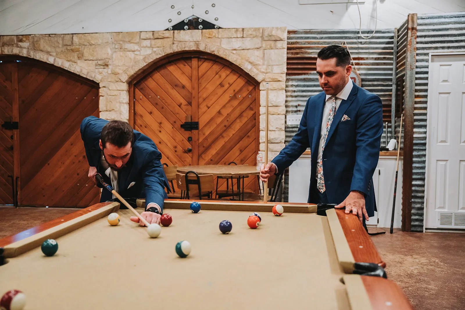 The game room behind the barn doors at The Ginger Ranch, Fredericksburg, TX