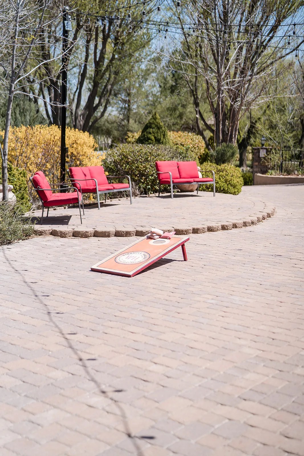 The main patio with lounge seating at The Windmill House, Chino Valley, AZ
