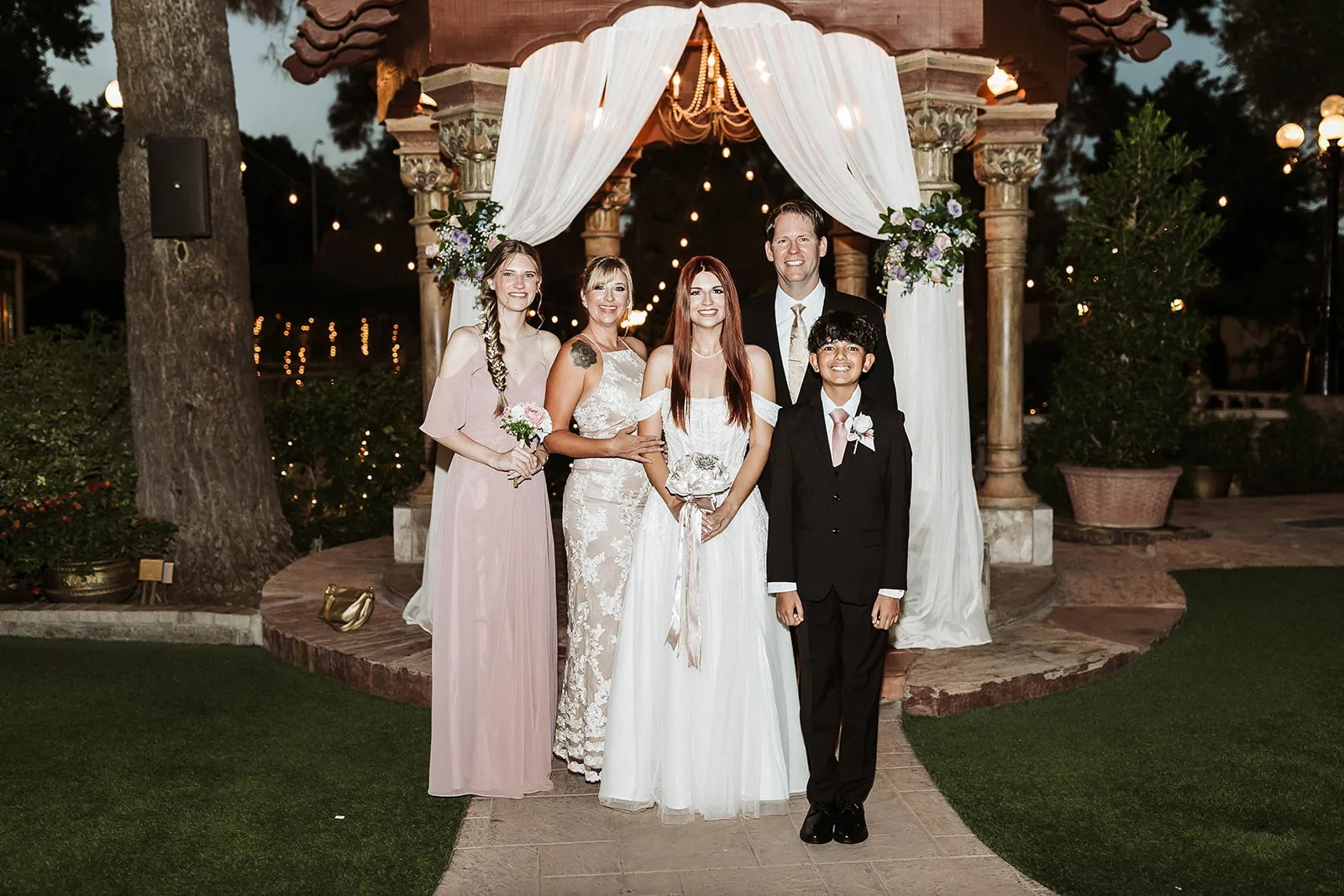 The draped ceremony arch at The Wright House, Mesa, AZ