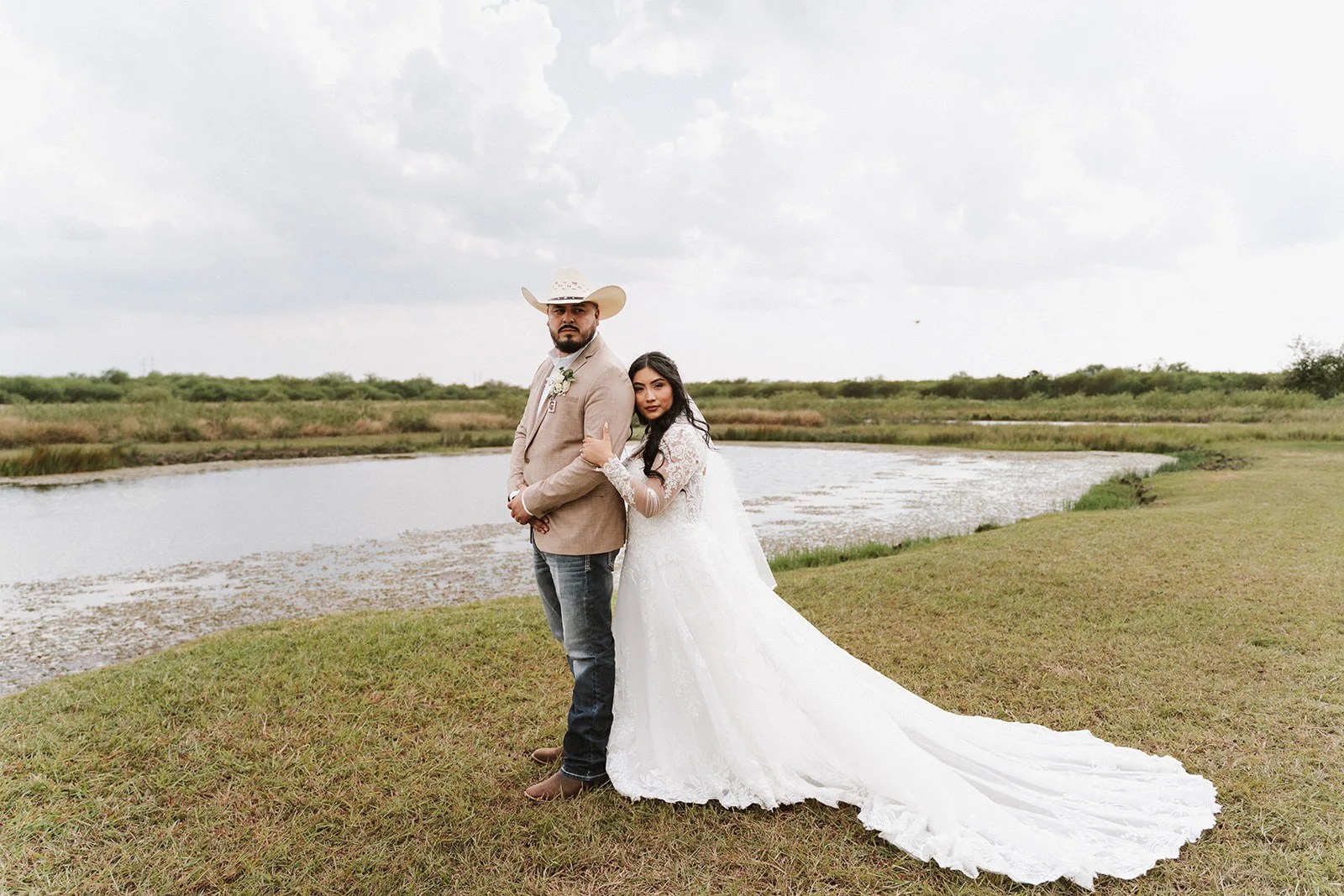 The pond and marsh grass at Tin Spur Ranch, Inez, TX