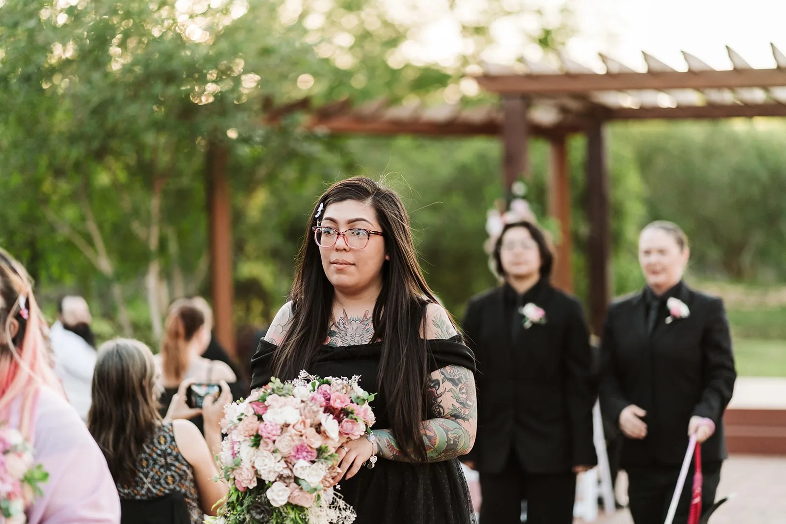 Wedding party on the lawn at Tuscan Courtyard in Dickinson, TX