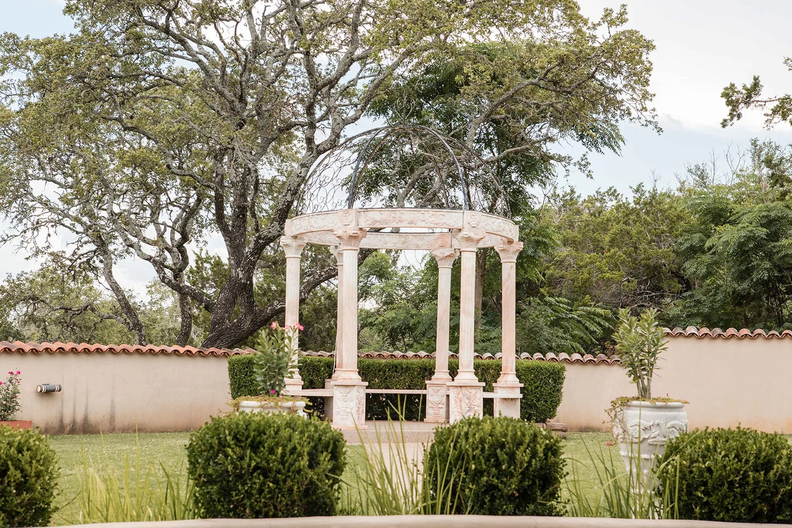 The marble gazebo on the lawn at Tuscan Hall, Austin, TX