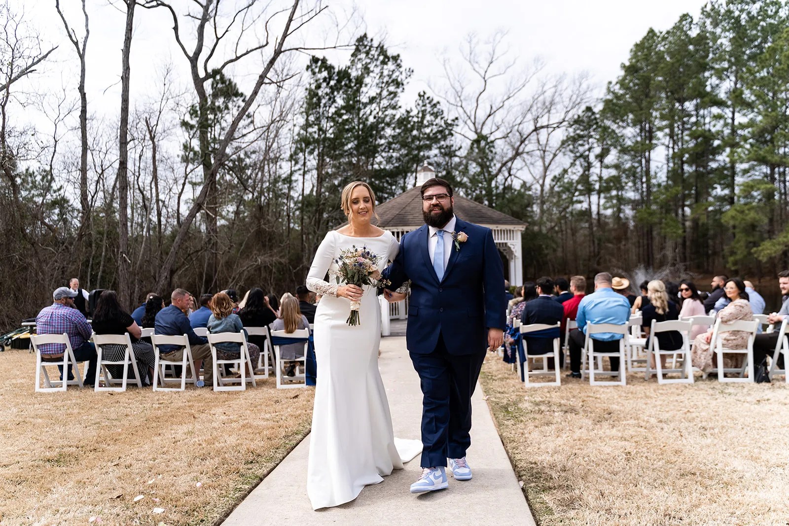Gazebo ceremony with guests at Waverly Manor near Huntsville, TX