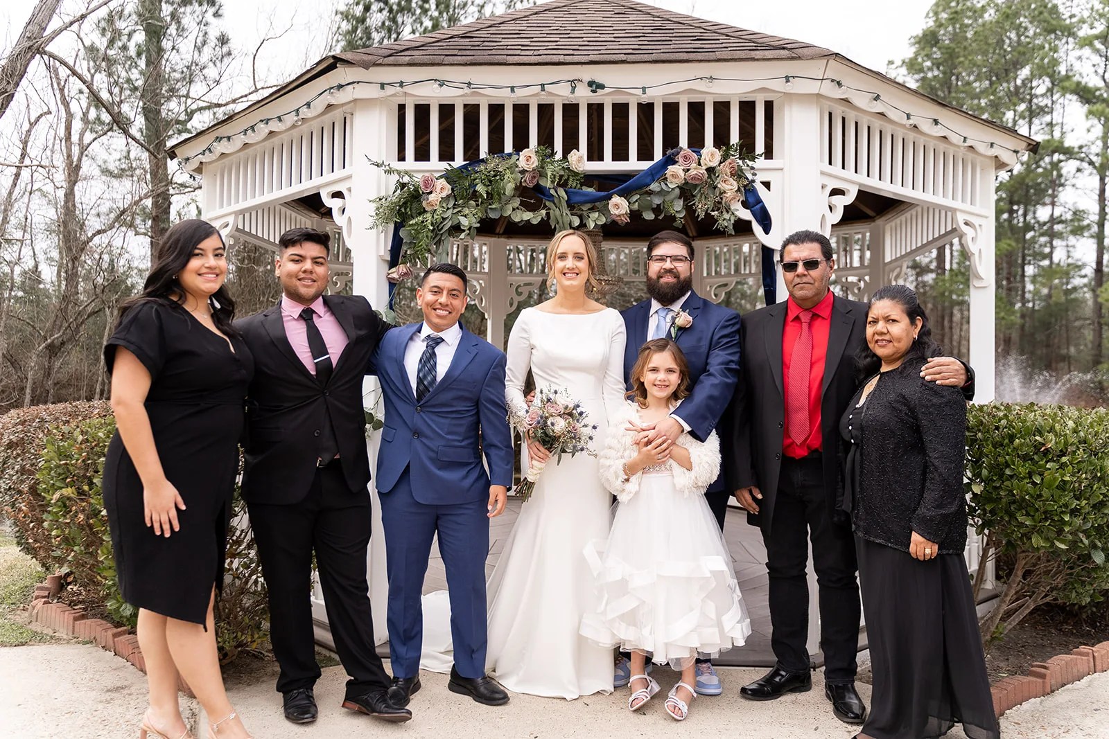 Wedding party by the gazebo at Waverly Manor in New Waverly, TX