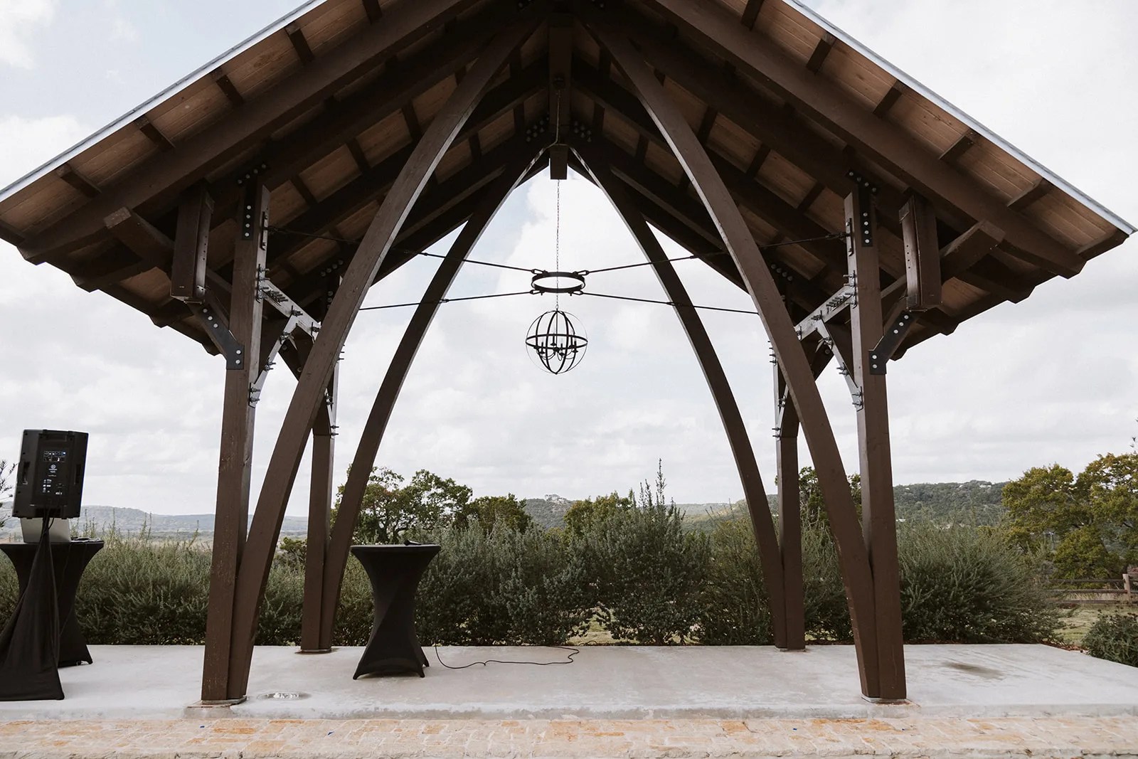 Timber ceremony structure at Willow Ridge wedding venue at Willow Ridge, New Braunfels, TX