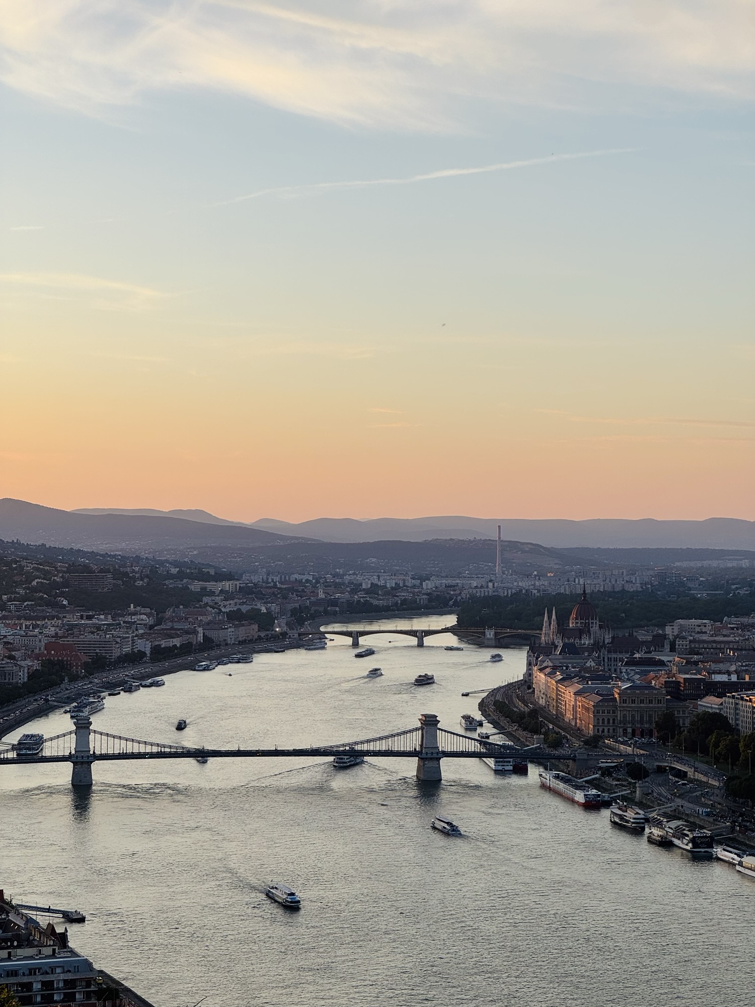 View of Budapest from Gellert Hill at sunset
