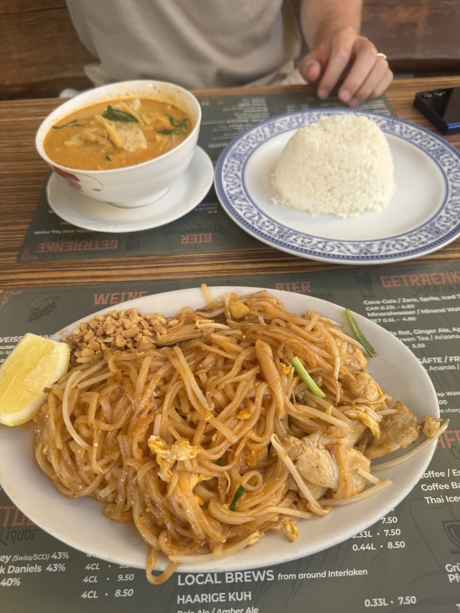 Pad thai and red curry at Little Thai in Interlaken Switzerland
