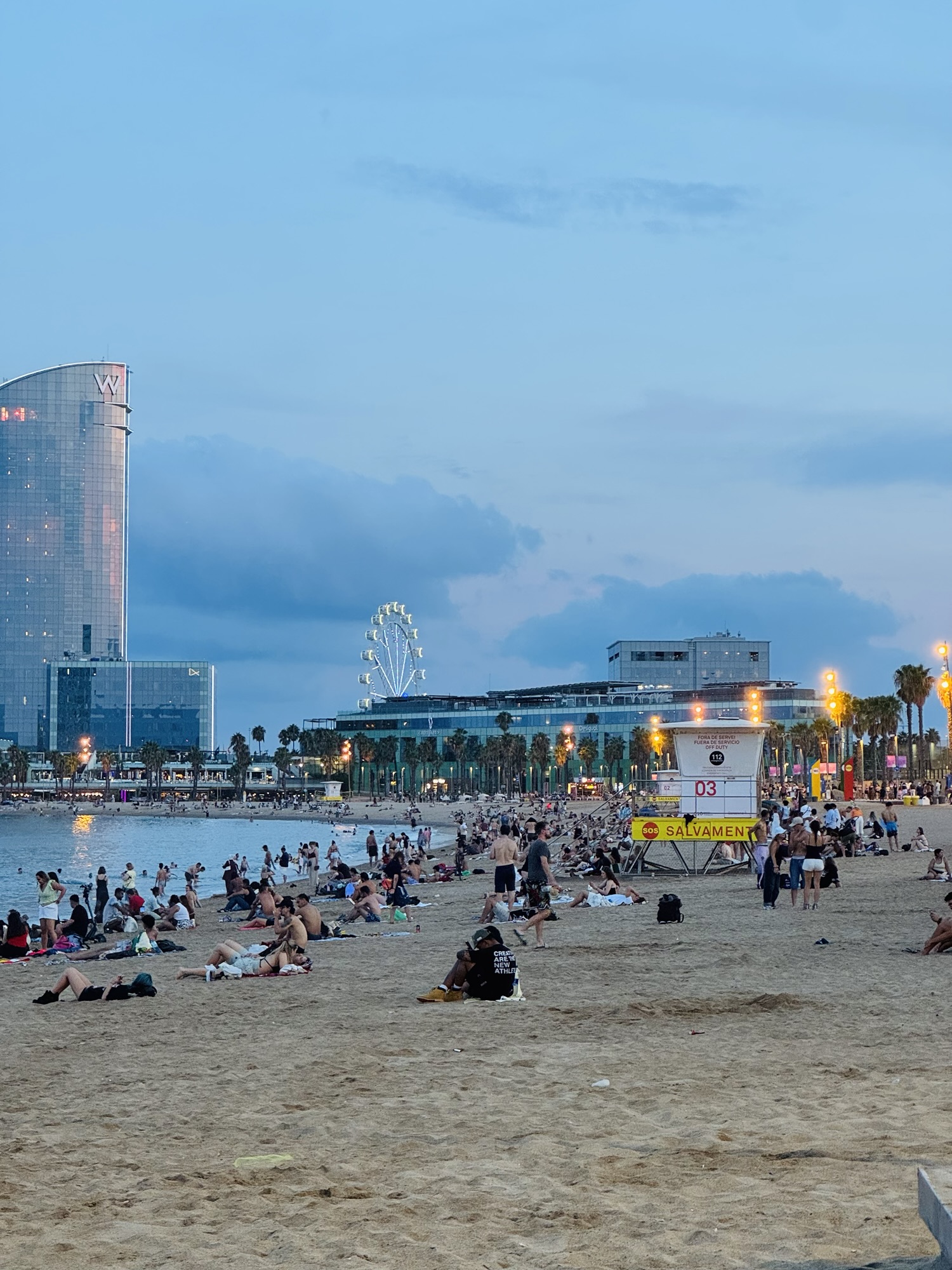 Barcelona beach at dusk