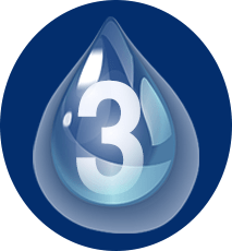 drawn water droplet with a 3 inside of it and a blue background