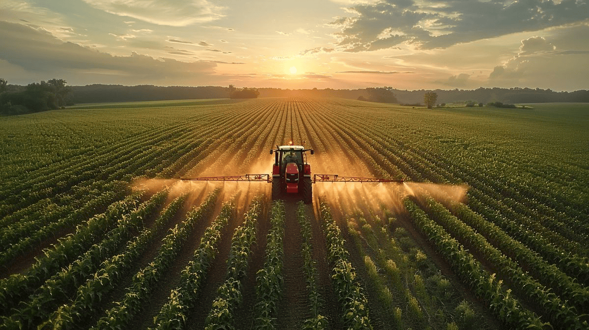 Agricultural sprayer working a field