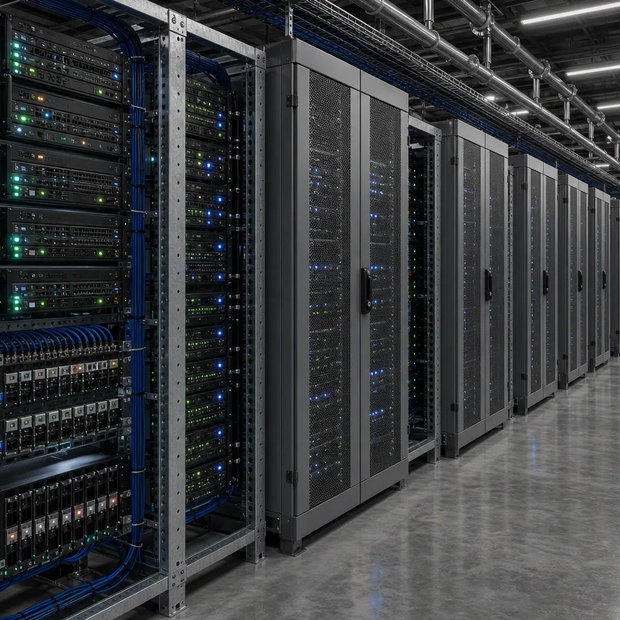 Data center server racks for energy and power systems