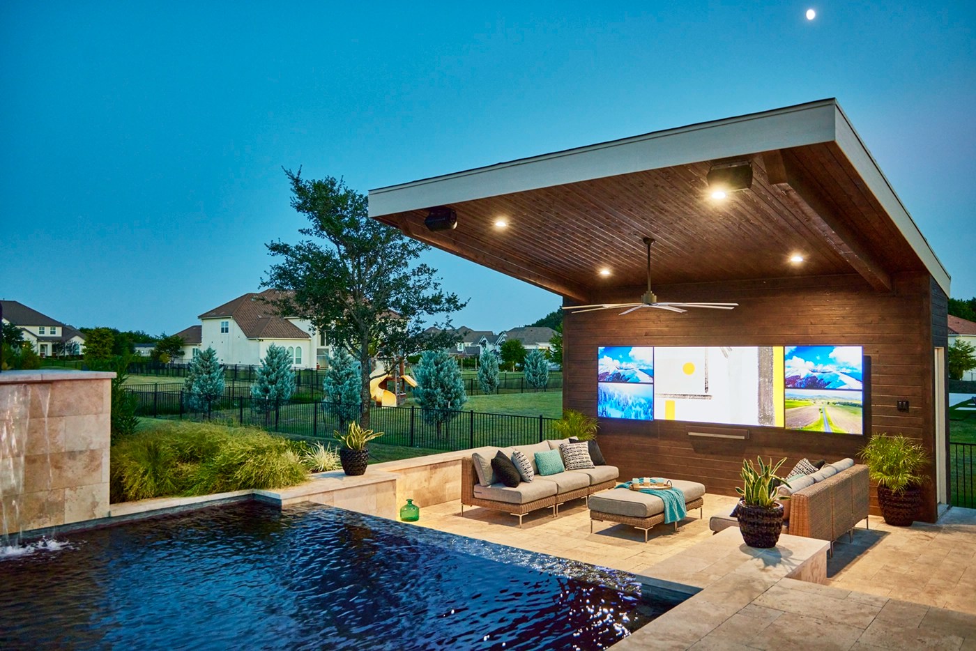 Weisz Selection Shade Structures, Landscape and Pools - modern pergola with TVs