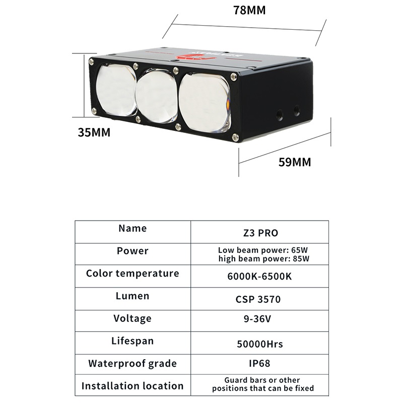 Z3 Pro | Automotive Grille Lights Motorcycle Headlight Driving Light LED Spot Light 85W 3 Lens Dual Color Fog Lamps for Car Trucks SUV AUTO Car Accessories