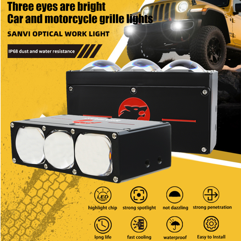 Z3 Pro | Automotive Grille Lights Motorcycle Headlight Driving Light LED Spot Light 85W 3 Lens Dual Color Fog Lamps for Car Trucks SUV AUTO Car Accessories