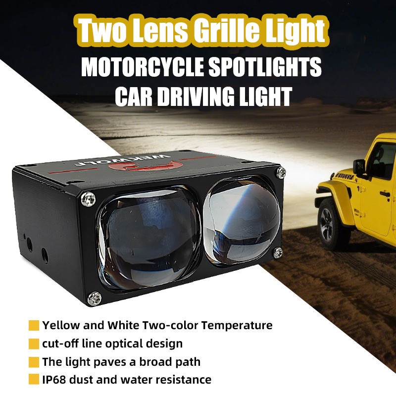 Z2 Pro | 65W Dual Projector Lens Grille Light Yellow&White Dual Beam Driving Light Auxiliary Lighting Universal for Motorcycles Truck Car