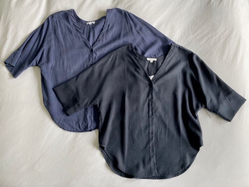 Vetta Capsule Boyfriend shirt in Washed Navy and French Navy.