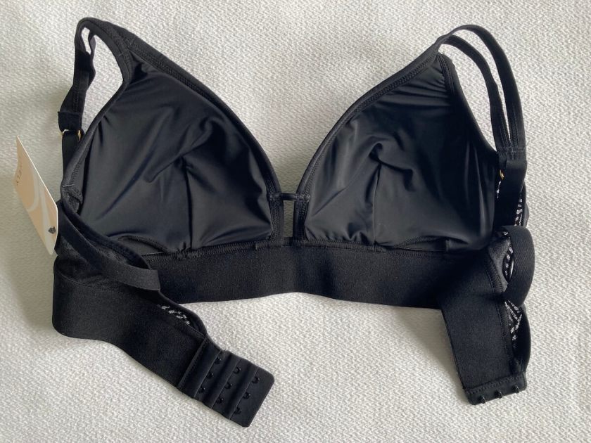 Lively bralette review: the deco mesh bralette in black, the inside of it.