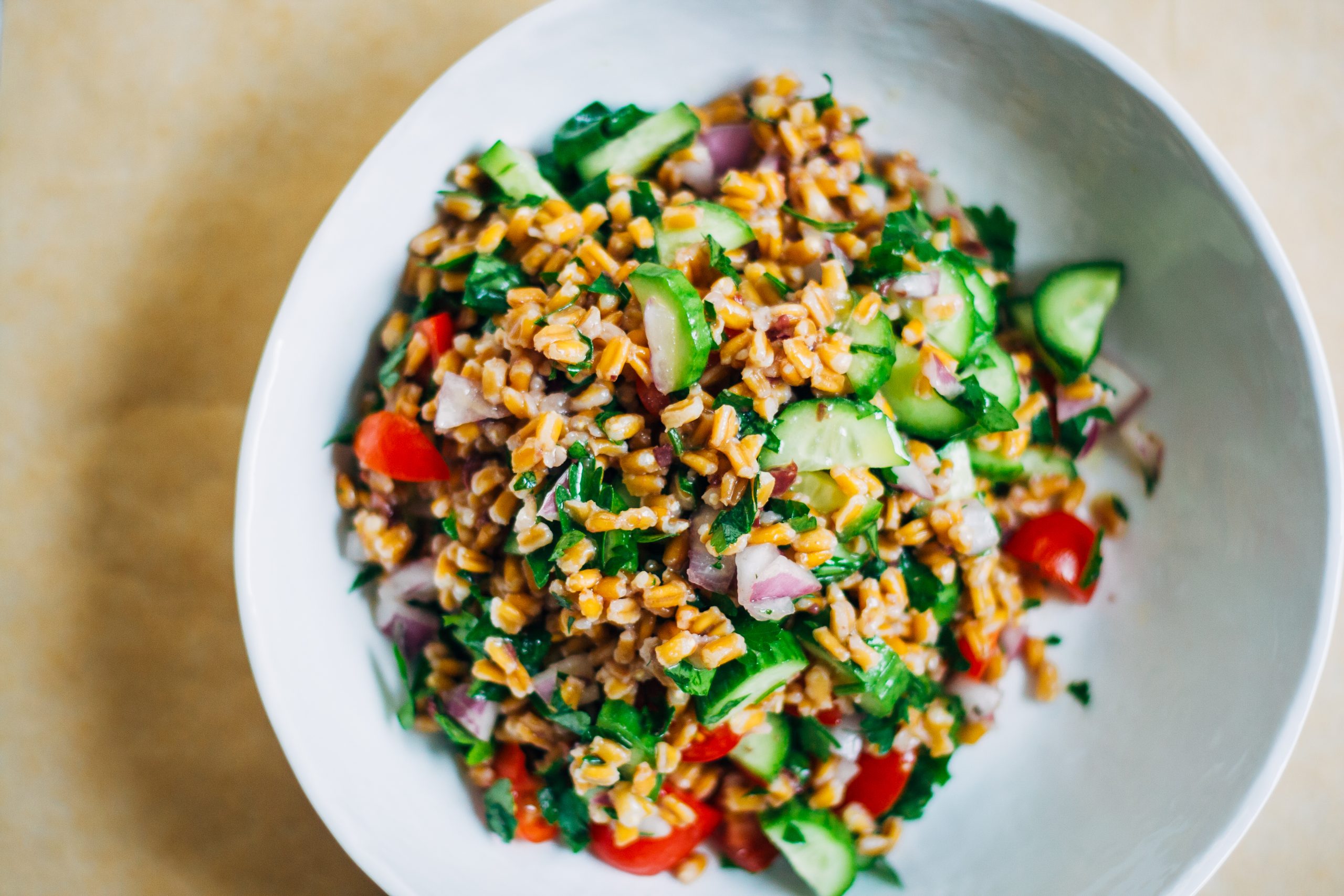 pic Farro Salad Vegan greek farro salad w kalamata olive vinaigrette
