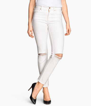 White denim is all over the place this spring, but it's been brought up a notch with the edgy, distressed look seen with these sexy skinnies. Find these Skinny Regular Ankle Jeans at H&M for $29.95. http://bit.ly/1ObMYWl