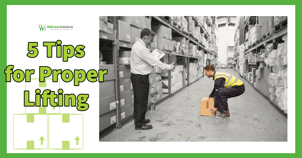 Man lifting a box with proper form under supervision – featured image for blog post on safe lifting tips from Wellness Solutions Chiropractic in St. Louis County