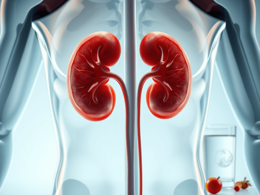 two kidneys prominently, showcasing their intricate structure and placement in the human body.